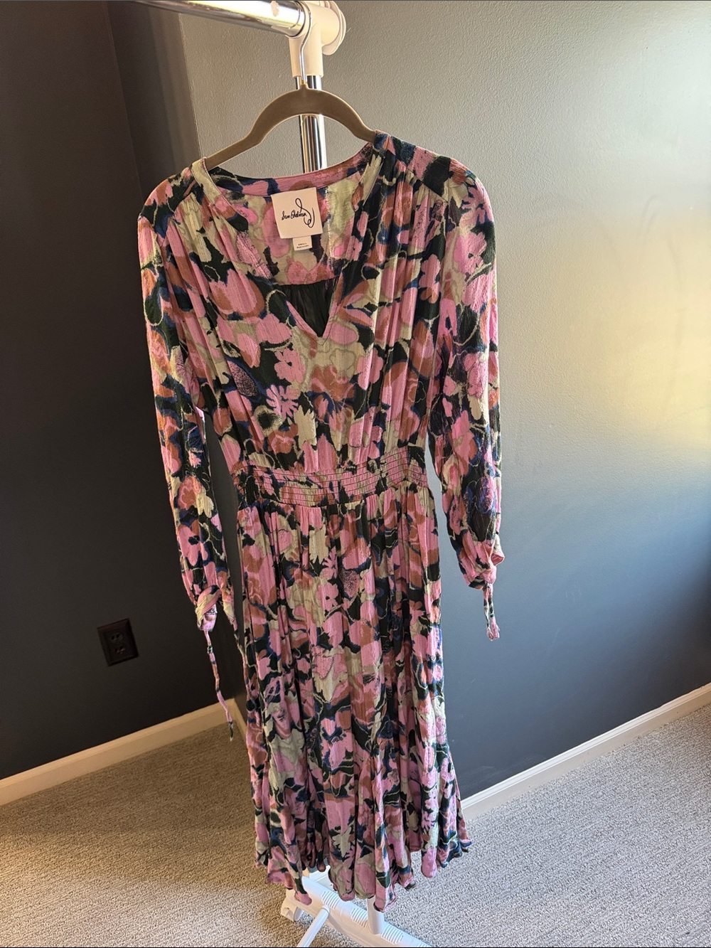 Sam Edelman Pink Floral Long-Sleeve Midi Dress